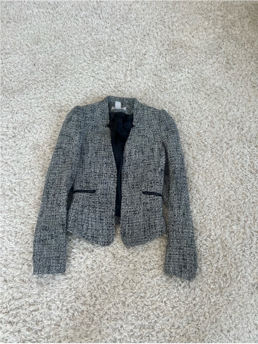 H&M Black and Grey Tweed Cropped Blazer